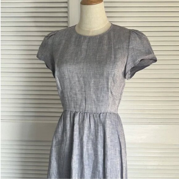 Reformation Blue Linen Puff Sleeve Maxi Dress - Picture 2 of 9